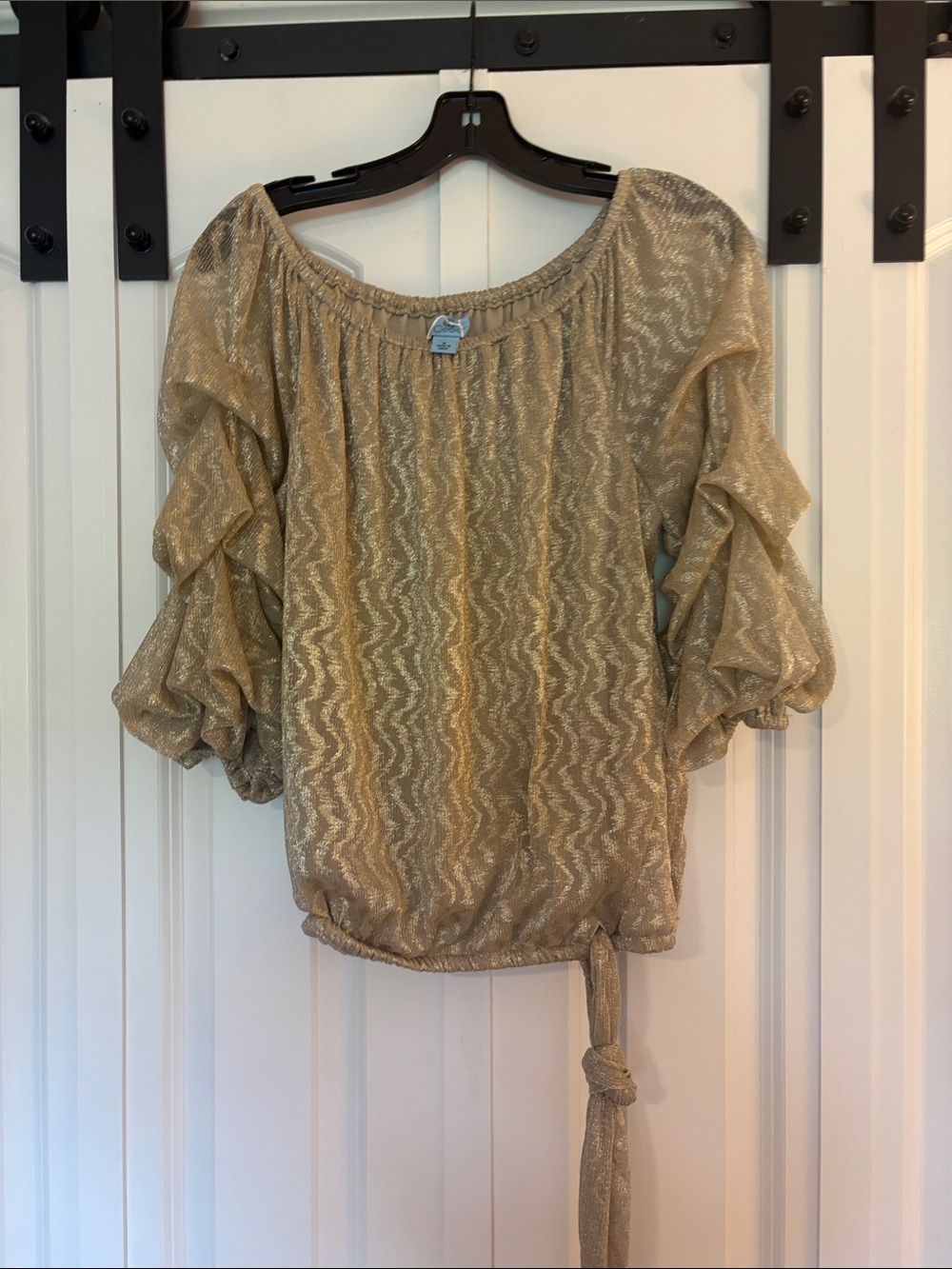 CeCe Metallic Gold Ruffle Sleeve Blouse